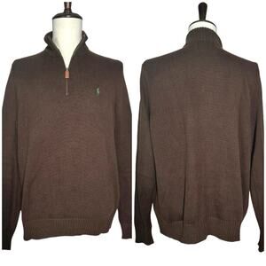 Polo by Ralph Lauren | Men | Vtg Brown Cotton Knit Quarter Zip Pullover | XL